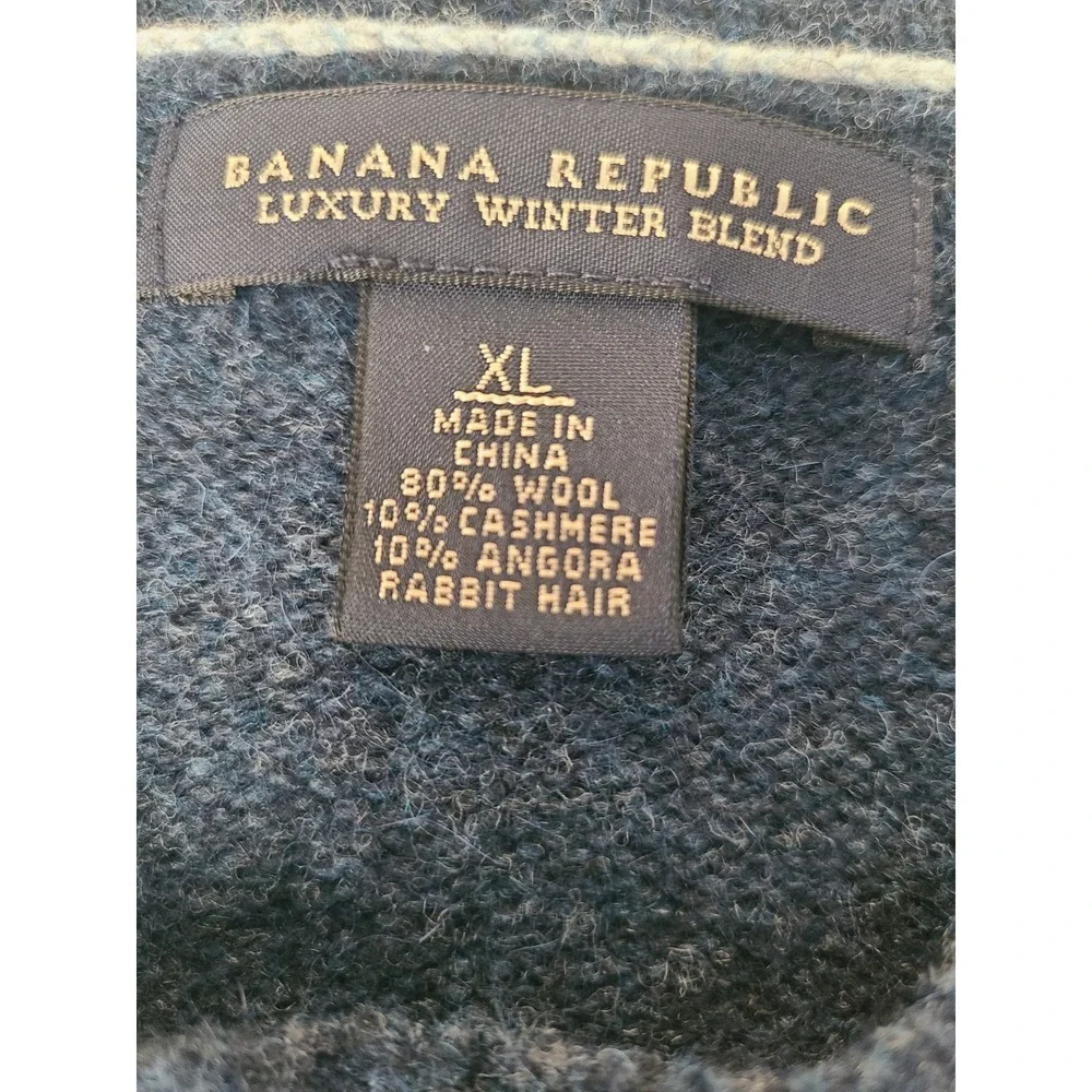 Banana Republic Mens XL Wool Cashmere Angora Luxury Winter Blend Sweater Blue